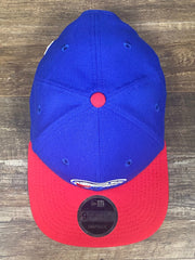 top view of sixers snapback hat | 76ers colorway 950 snapback | Blue and red 76er snapback