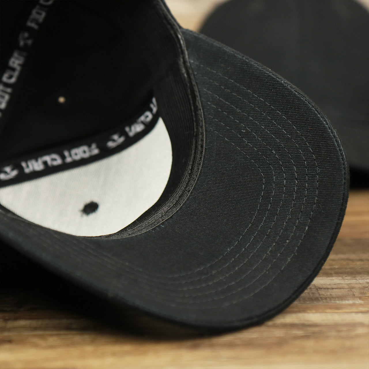 The undervisor on the Jet Black Structured Cotton Blank Small Fit Flexfit Cap | Black Stretch Fit Caps