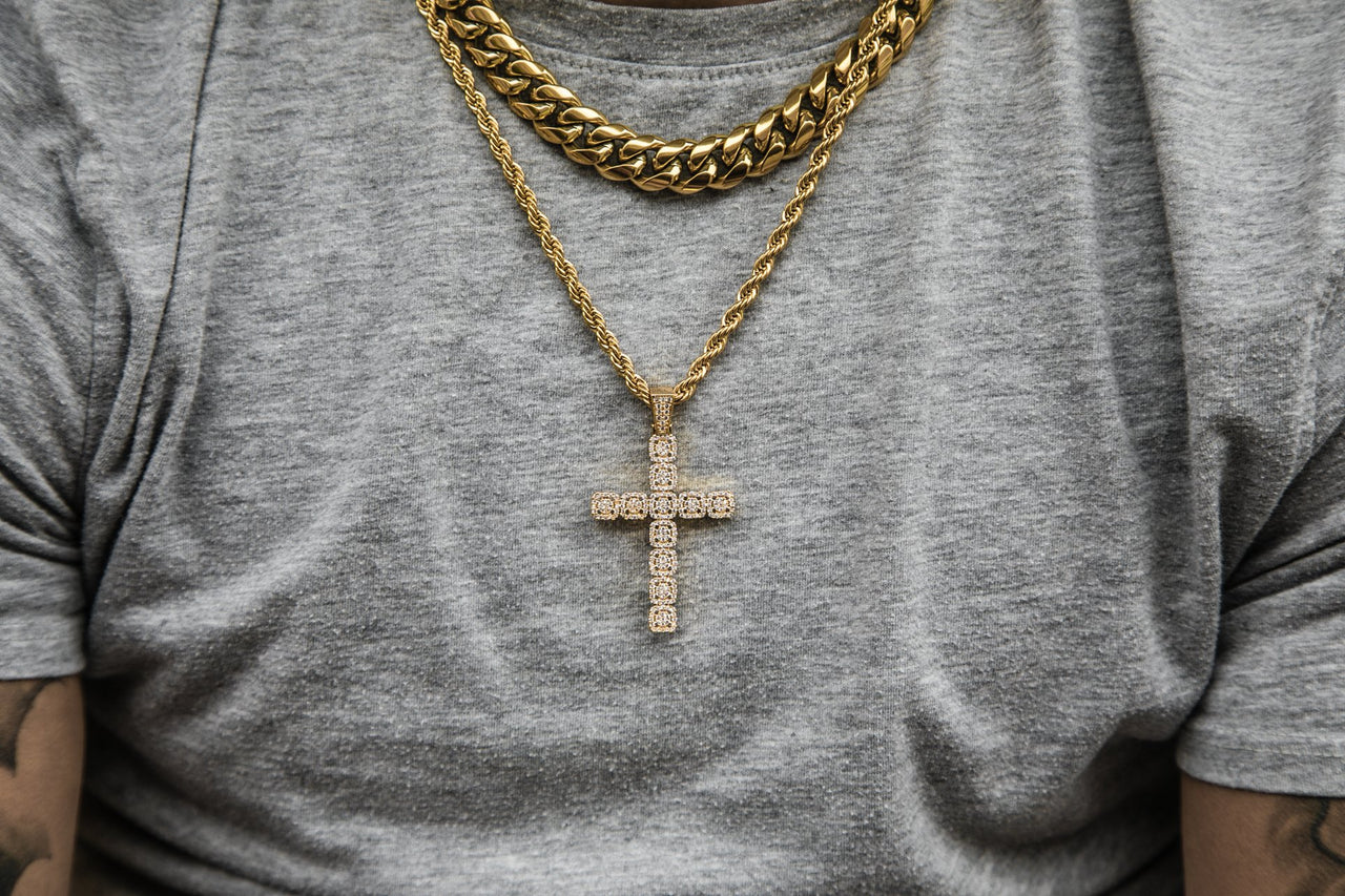 The Iced Out 18K Gold Plated Clustered Cross Pendant | Golden Gilt