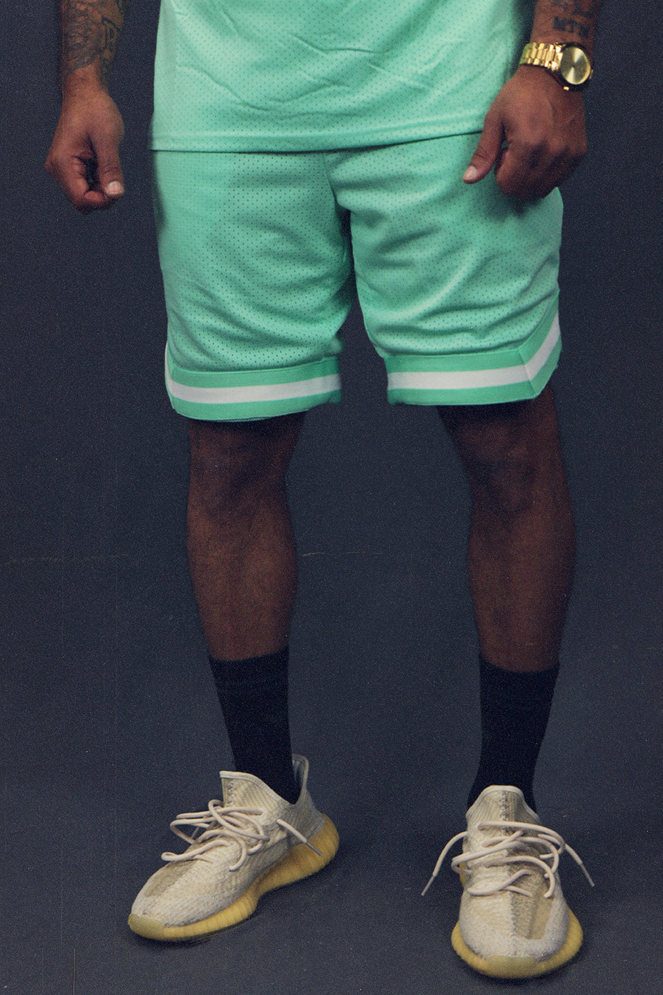 Front of the Men's Hooper Basketball Workout Mint Mesh Retro Shorts