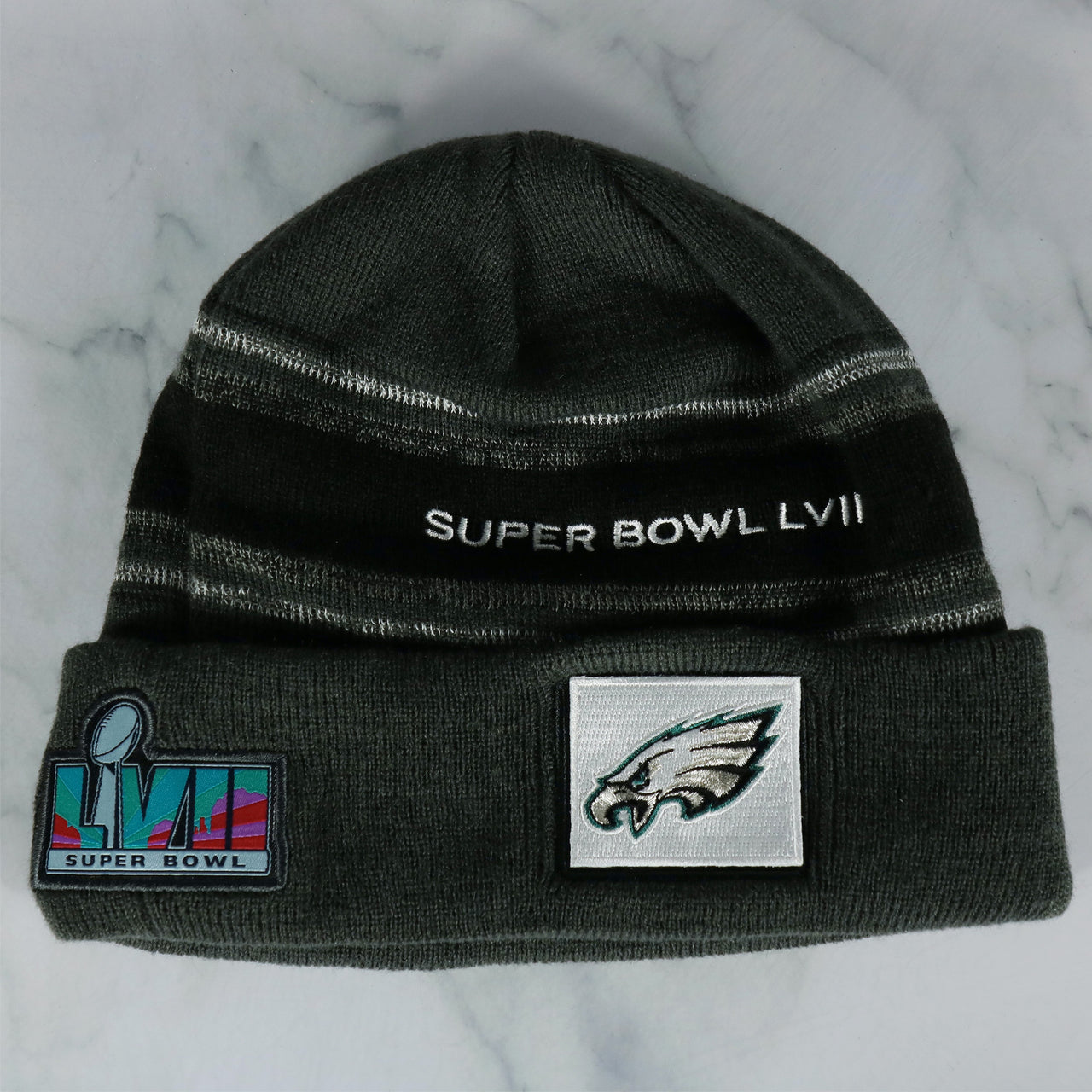 Philadelphia Eagles Super Bowl LVII (Super Bowl 57) Side Patch Charcoal Winter Beanie