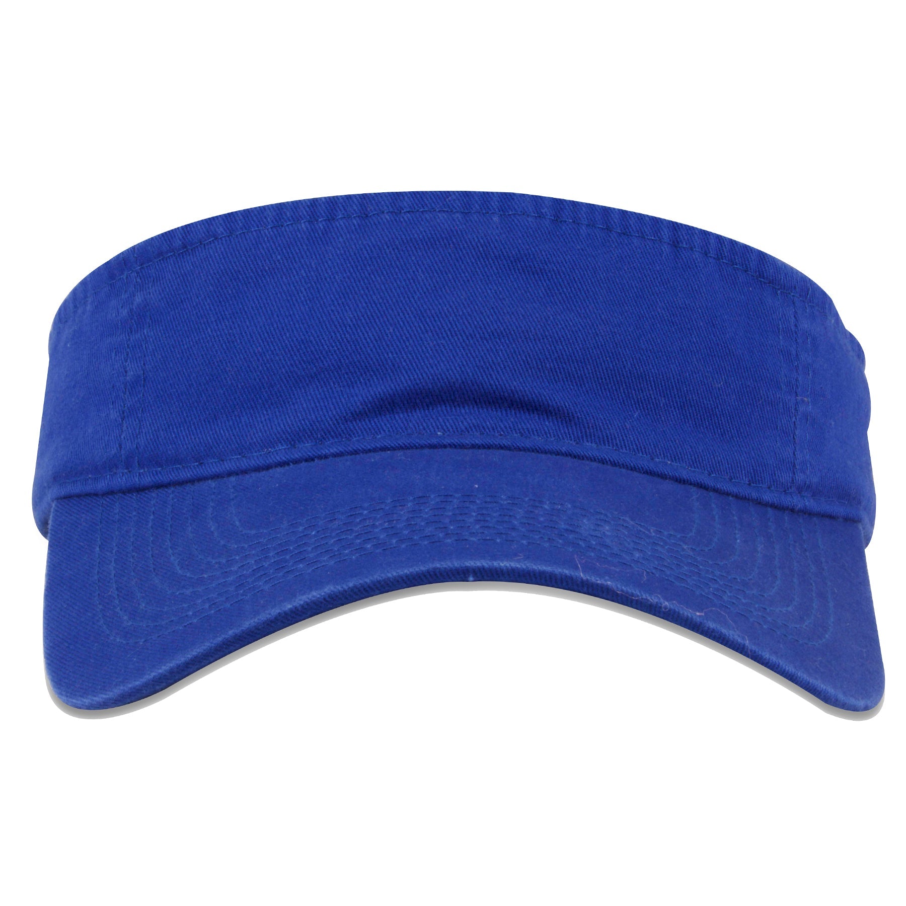 The blue visor is blank and features a curved brim