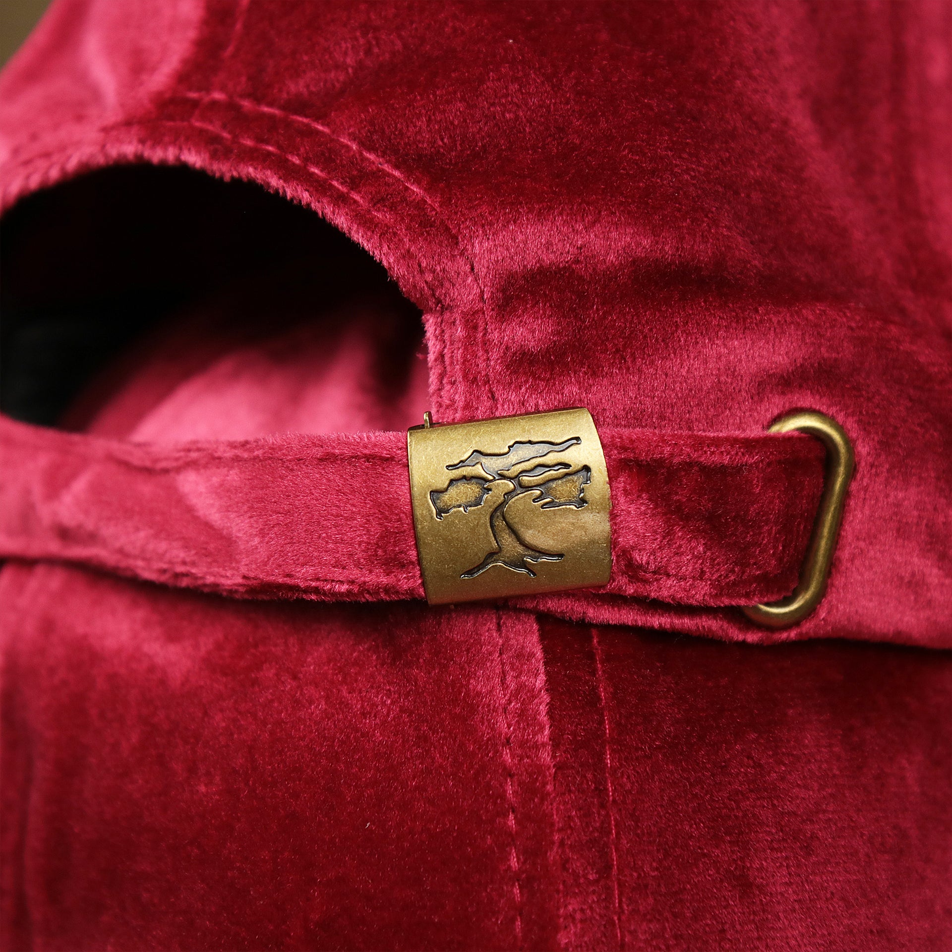 The Metallic Buckle on the Velour Blank Ox Blood Baseball Hat | Dark Red Dad Hat