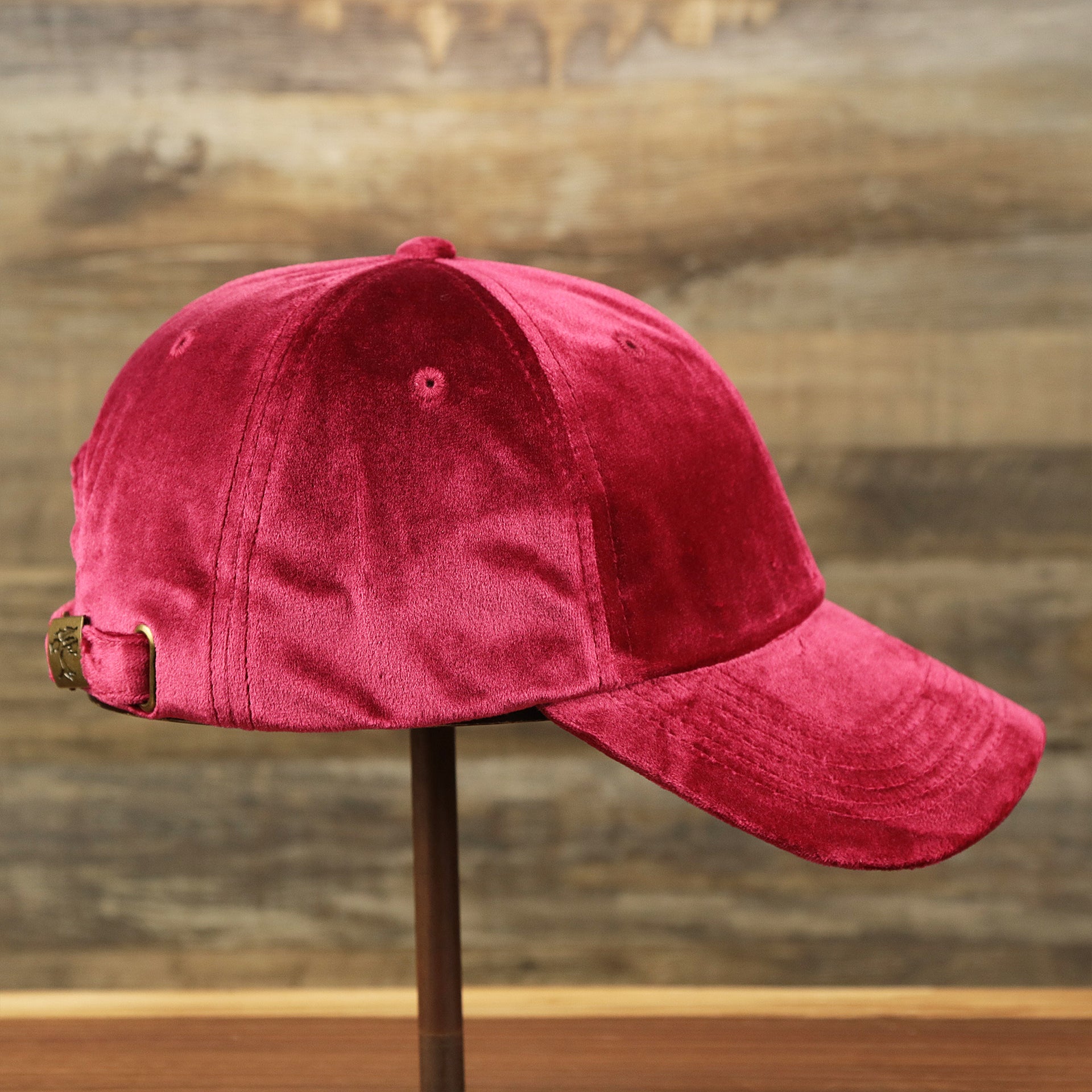 The wearer's right on the Velour Blank Ox Blood Baseball Hat | Dark Red Dad Hat