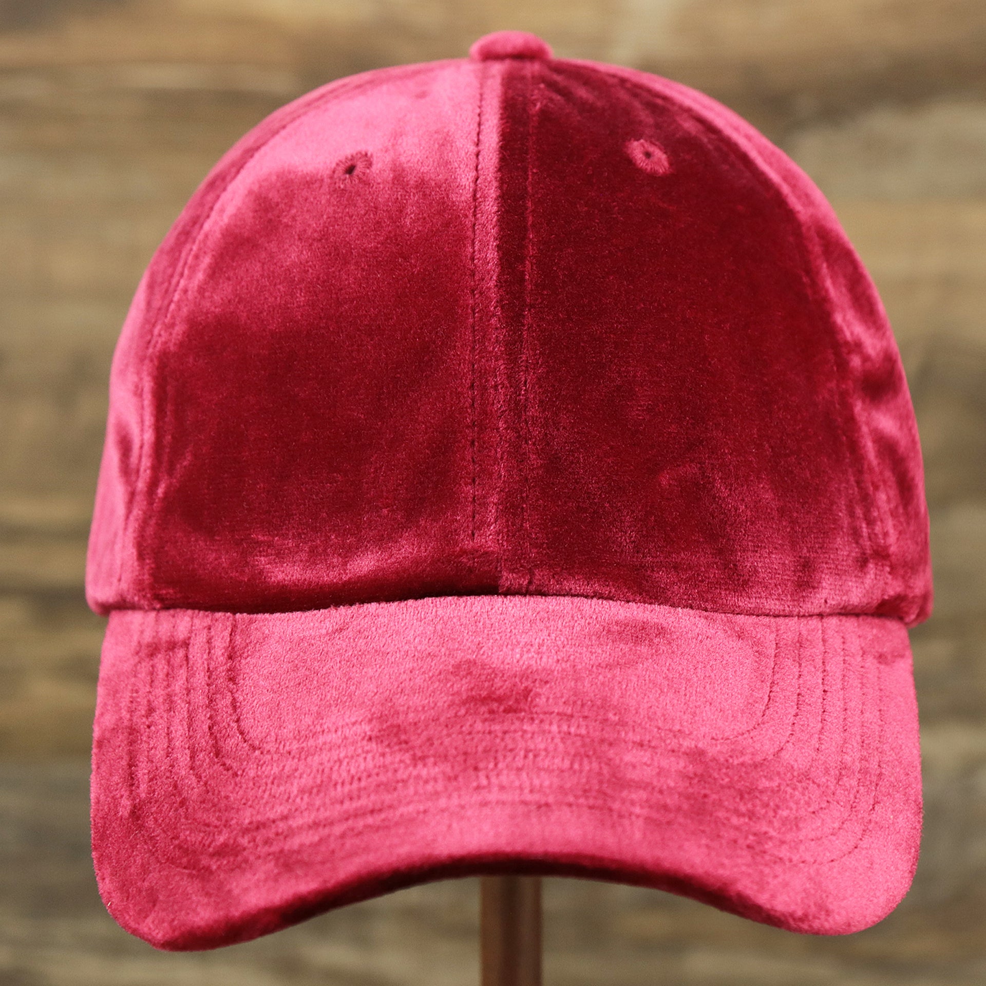 The front of the Velour Blank Ox Blood Baseball Hat | Dark Red Dad Hat