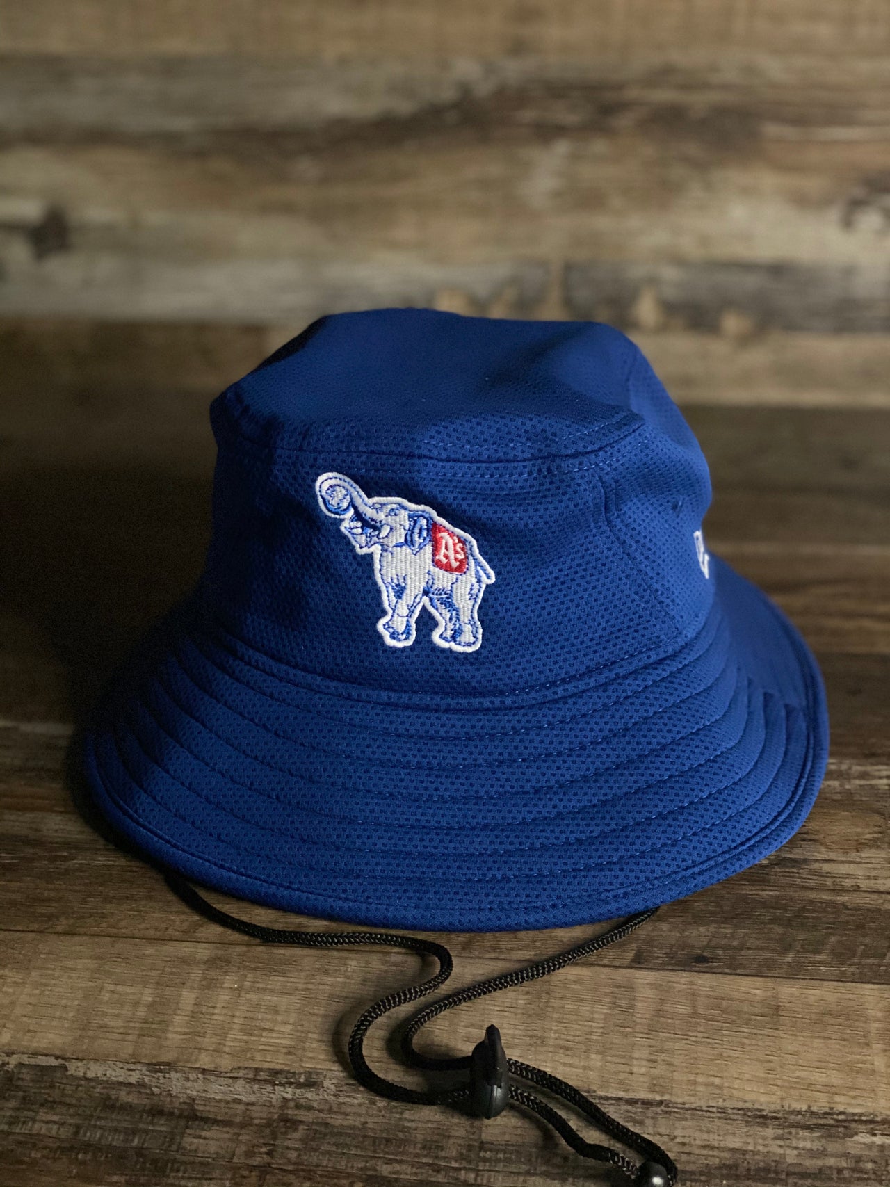 front of view  BUCKET HAT | PHILADELPHIA ATHLETICS | MLB CUSTOM HEADWEAR  VINTAGE LOGO ELEPHANT | BLUE NEW ERA