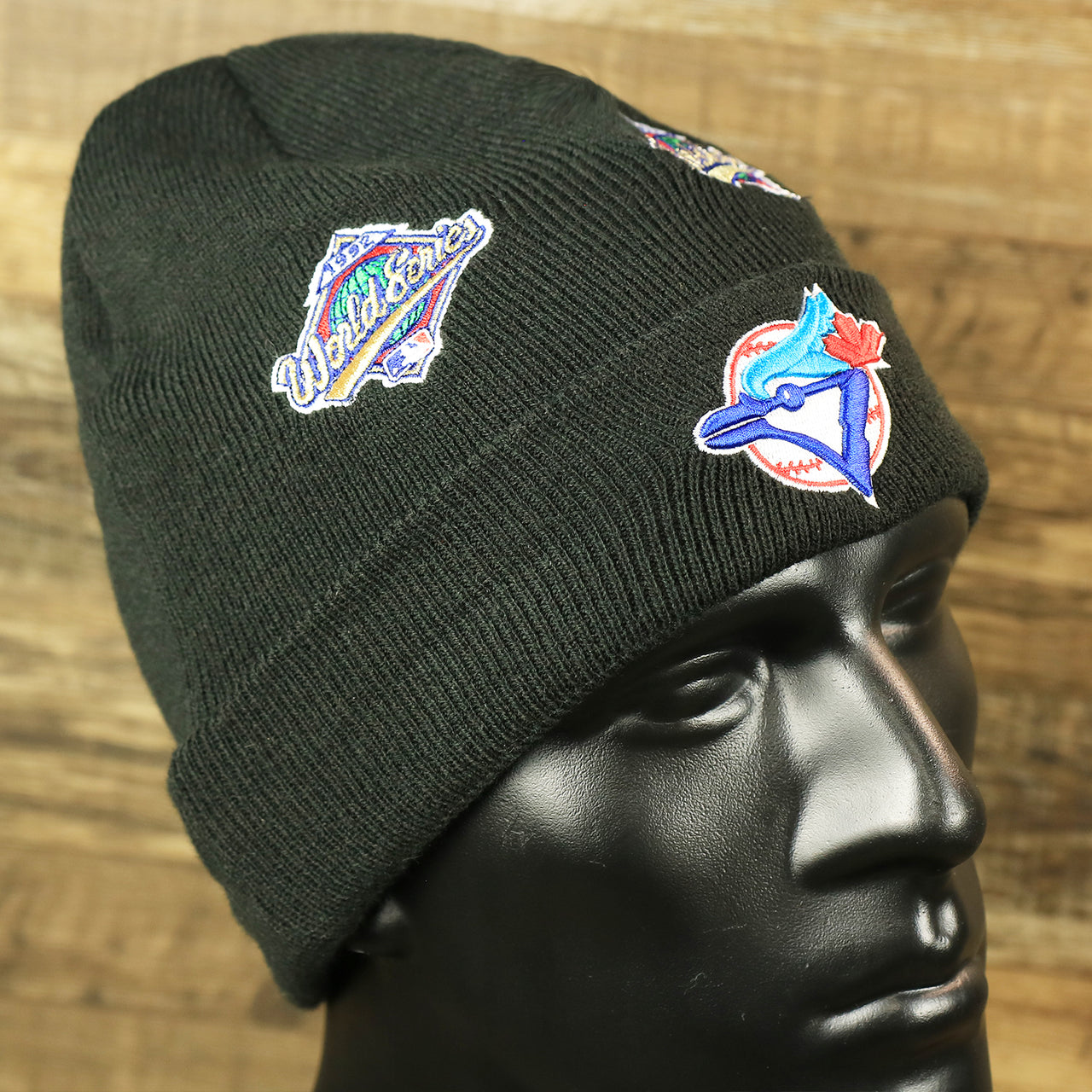 The Toronto Blue Jays All Over World Series Side Patch 2x Champion Knit Cuff Beanie | New Era, Black