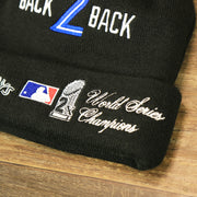 The World Series 2x Champions on the Toronto Blue Jays All Over World Series Side Patch 2x Champion Knit Cuff Beanie | New Era, Black