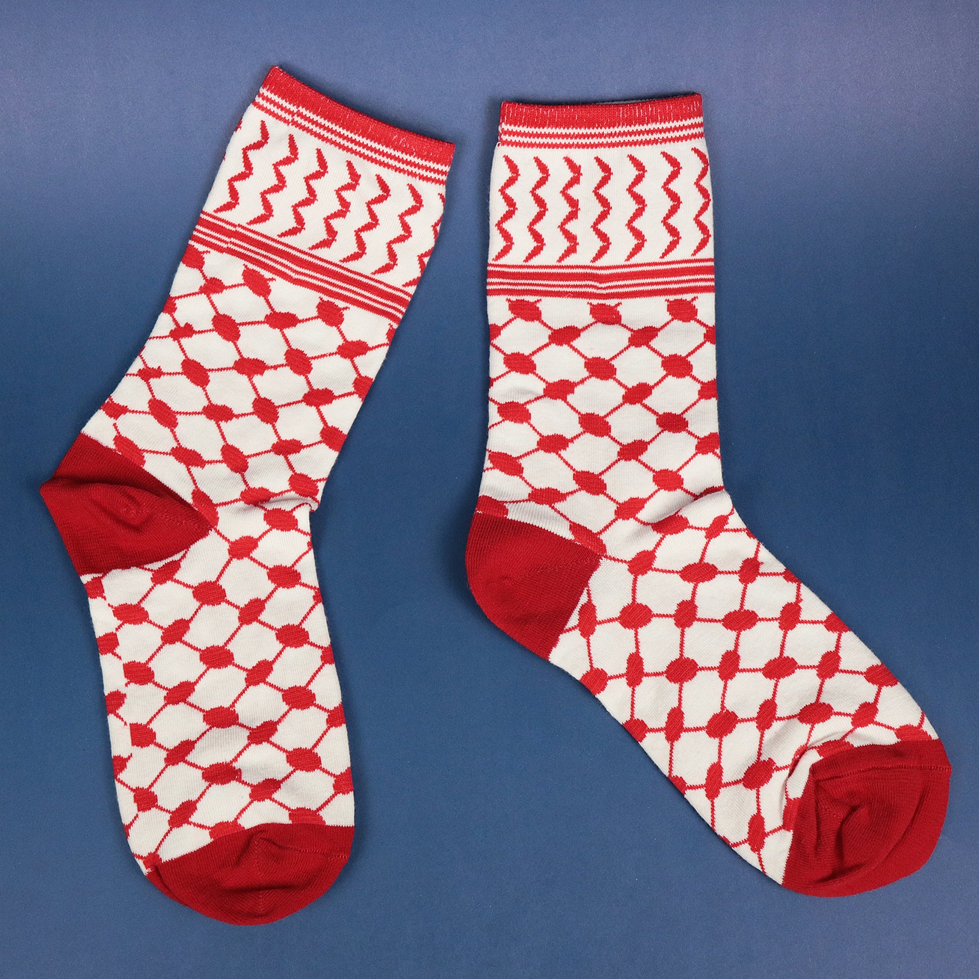 The Arabic Habibi Saudi Arabian Print Shin High Socks | Red And White Socks