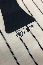 detailed shot Yankees Vintage T-Shirt | New York Yankees Retro White Short Sleeve | Yankees Throwback White/Navy Pinstriped Shirt