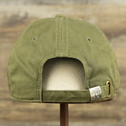 The backside of the Olive Green Low Crown Distressed Adjustable Blank Baseball hat | Dark Green Dad Hat