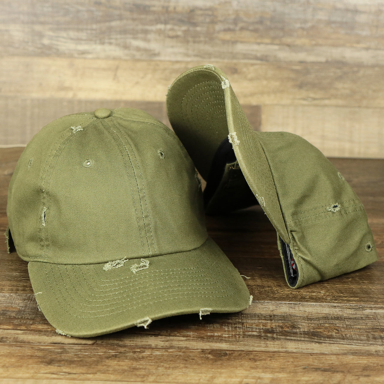 The Olive Green Low Crown Distressed Adjustable Blank Baseball hat | Dark Green Dad Hat
