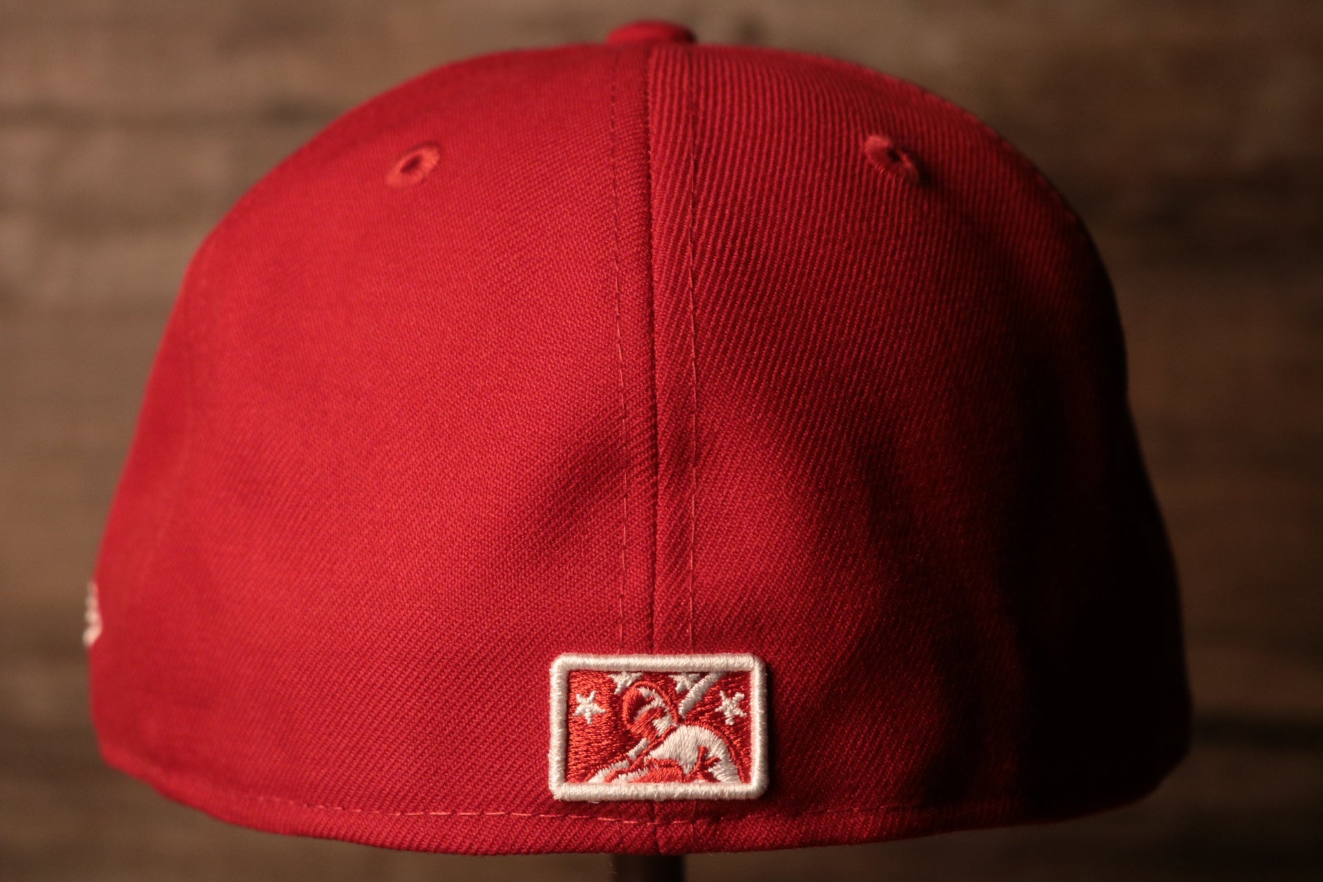 the back of this cap has the minor league baseball logo Grey Bottom Fitted Cap | Jawn Red Gray Bottom Fitted Hat