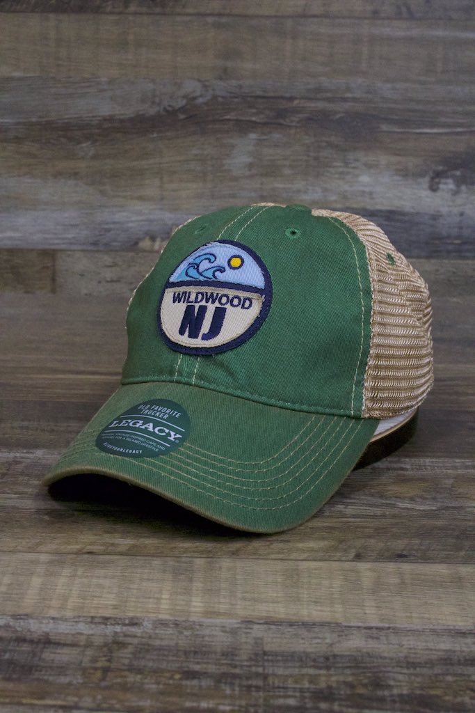 Wildwood hat | Wildwood NJ Kelly Green Split Circle Applique Trucker Hat