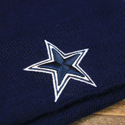 The Cowboys Logo on the Dallas Cowboys Authentic Series Pom Pom Winter Beanie | Navy Blue Winter Beanie