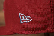 Grey Bottom Fitted Cap | Jawn Burgundy Gray Bottom Fitted Hat the new era logo is light blue