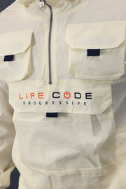 Men’s Nylon Tactical Quarter Zip Pullover Jacket Military Utility Zip Up Windbreaker | Cream pocket view