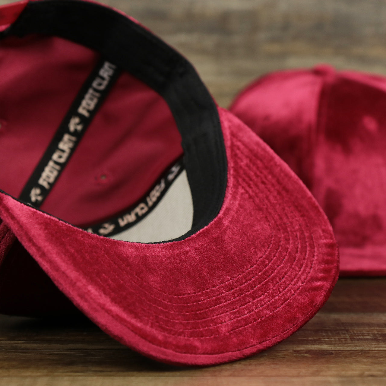 The undervisor on the Velour Blank Ox Blood Snapback Cap | Dark Red Snap Cap
