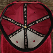 The inside of the Velour Blank Ox Blood Snapback Cap | Dark Red Snap Cap