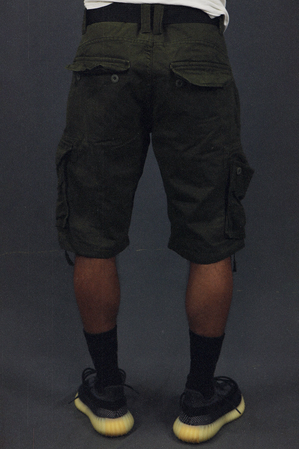 back of the Men's Army Green Combat Shorts Six Pocket Cargo Shorts To Match Sneakers | Army Green