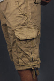 side view of the Men's Khaki Combat Shorts Six Pocket Cargo Shorts To Match Sneakers | Khaki