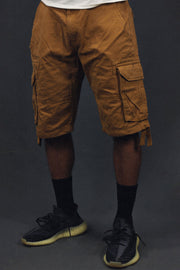front of the Men's Wheat Combat Shorts Six Pocket Cargo Shorts To Match Sneakers | Wheat