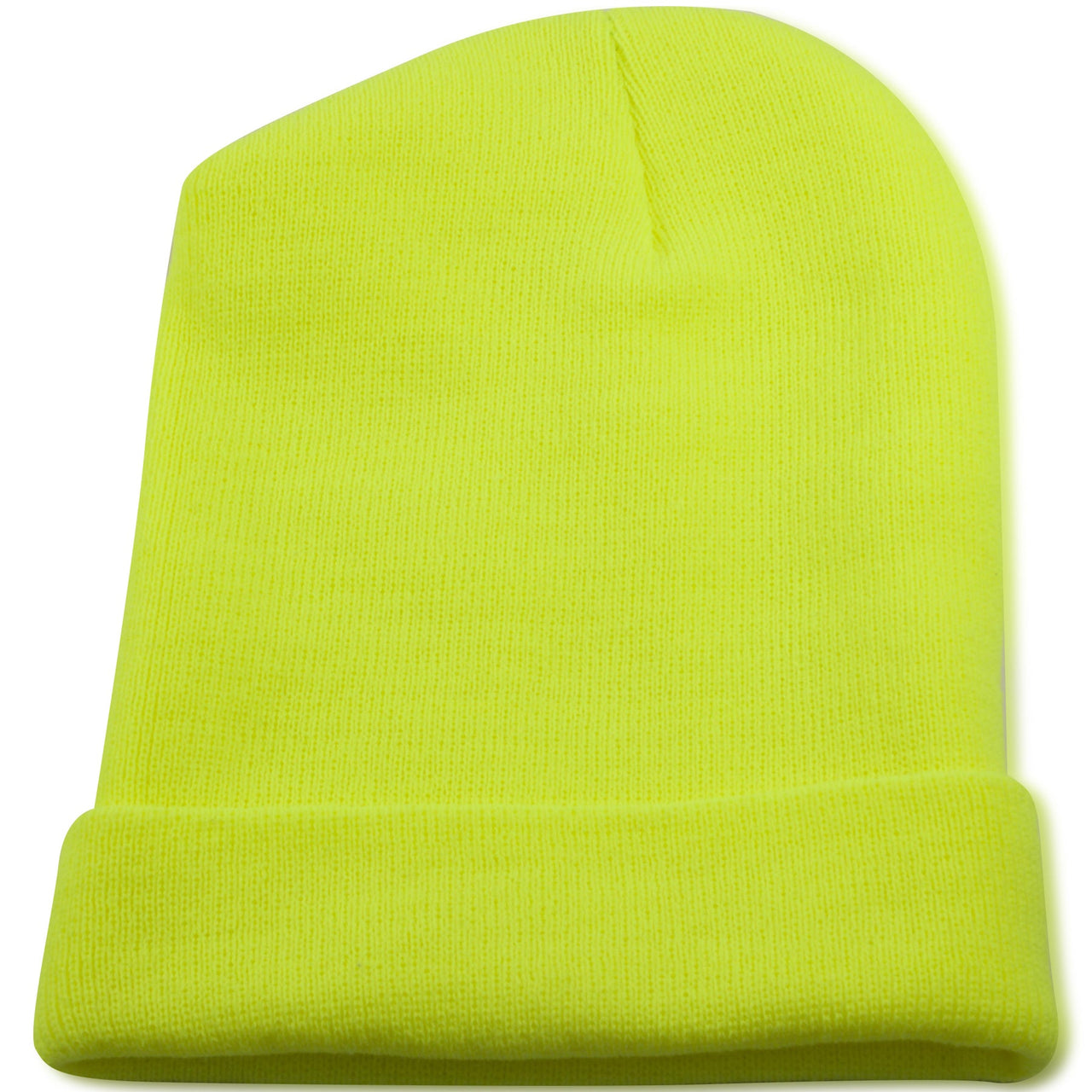 Neon Yellow Raised Cuff Knit Beanie