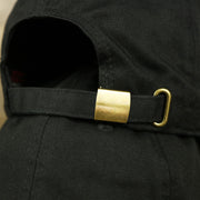 The black adjustable strap on the Jet Black Blank Baseball Hat | Black Dad Hat