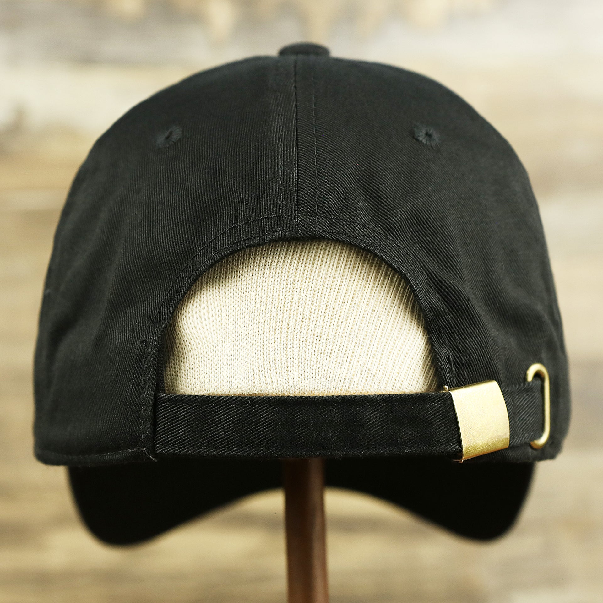 The backside of the Jet Black Blank Baseball Hat | Black Dad Hat