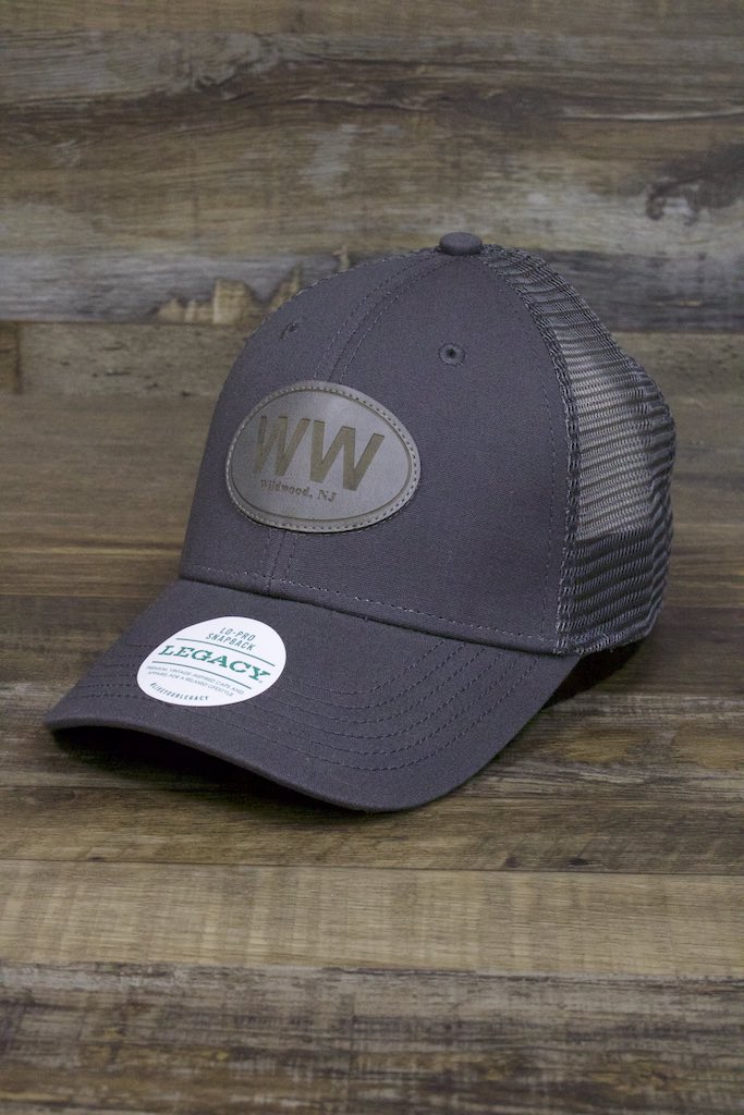 Wildwood hat | Wildwood New NJ Dark Gray Leather applique logo trucker hat