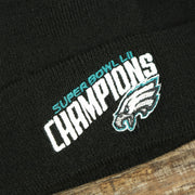 The Super Bowl LII Champions Eagles Logo on the Philadelphia Eagles Super Bowl LII Champions Winter Beanie | Black Winter Beanie