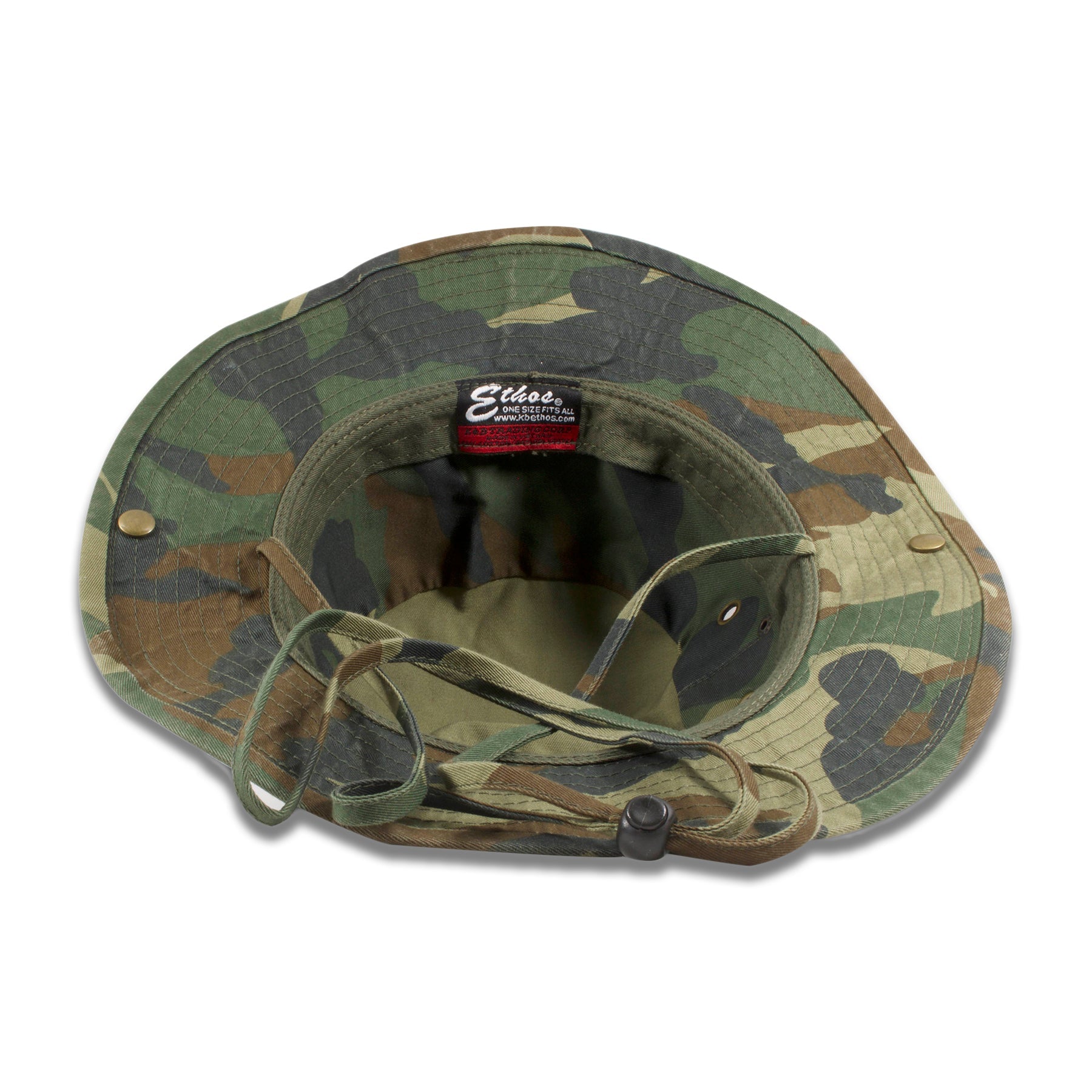 The under brim of the camouflage boonie bucket hat has a camouflage pattern