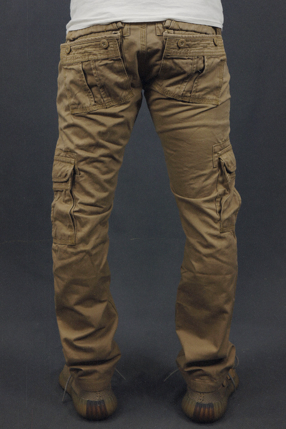 back of the Men's Khaki Combat Pants Six Pocket Cargo Pants To Match Sneakers | Khaki