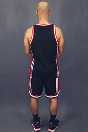 Men's Hooper Basketball Workout Black Chicago Mesh Retro Shorts back view