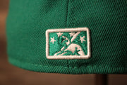 the minor league logo is in white and kelly green Grey Bottom Fitted Cap | Jawn Kelly Green Gray Bottom Fitted Hat