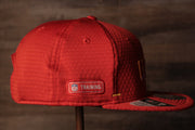 Chiefs 2020 Training Camp Snapback Hat | Kansas City Chiefs 2020 On-Field Red Training Camp Snap Cap the wearers right side has the training camp logo