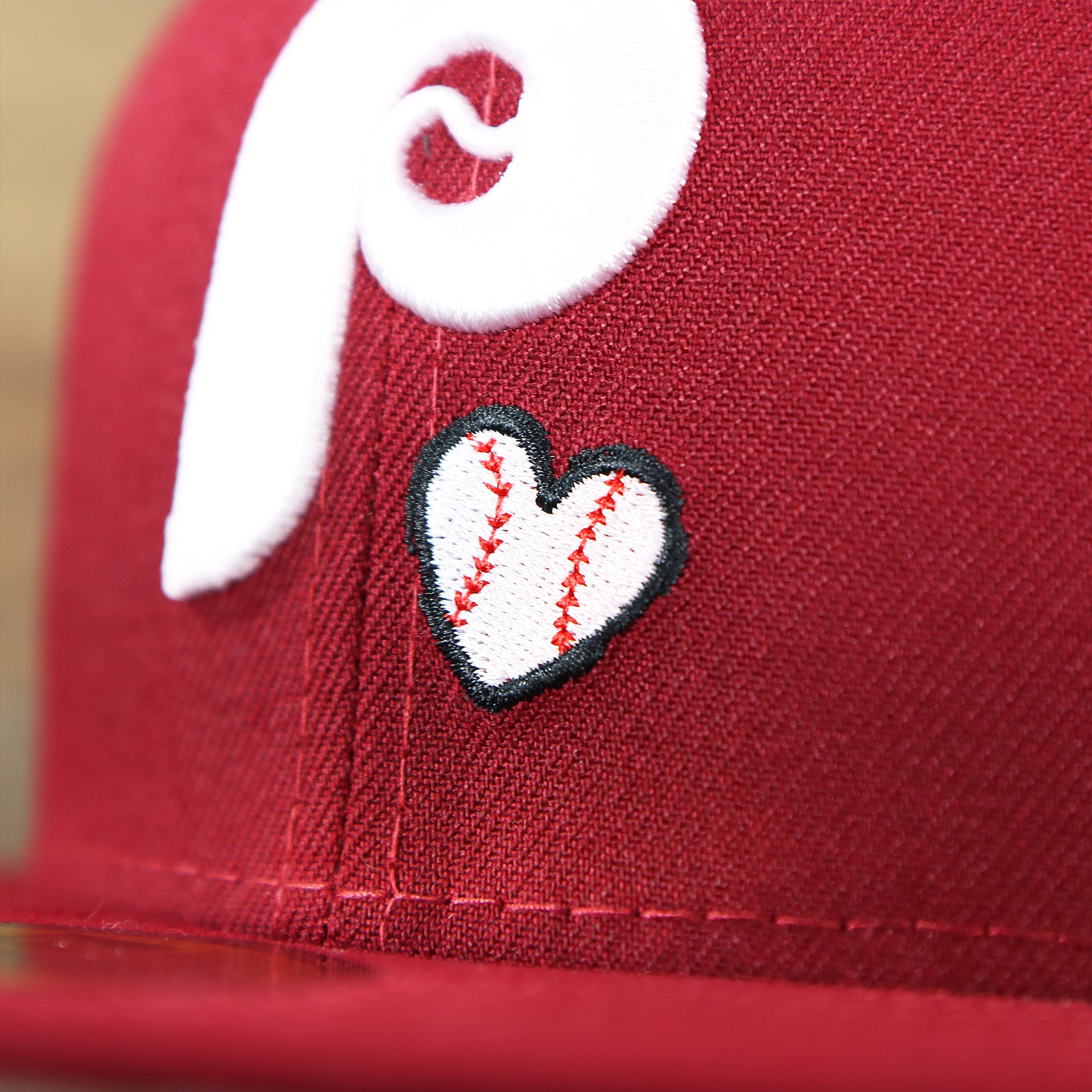 The Baseball Heart on the Cooperstown Philadelphia Phillies Baseball Heart Gray Bottom World Series 59Fifty Fitted Cap | Maroon 59Fifty Cap