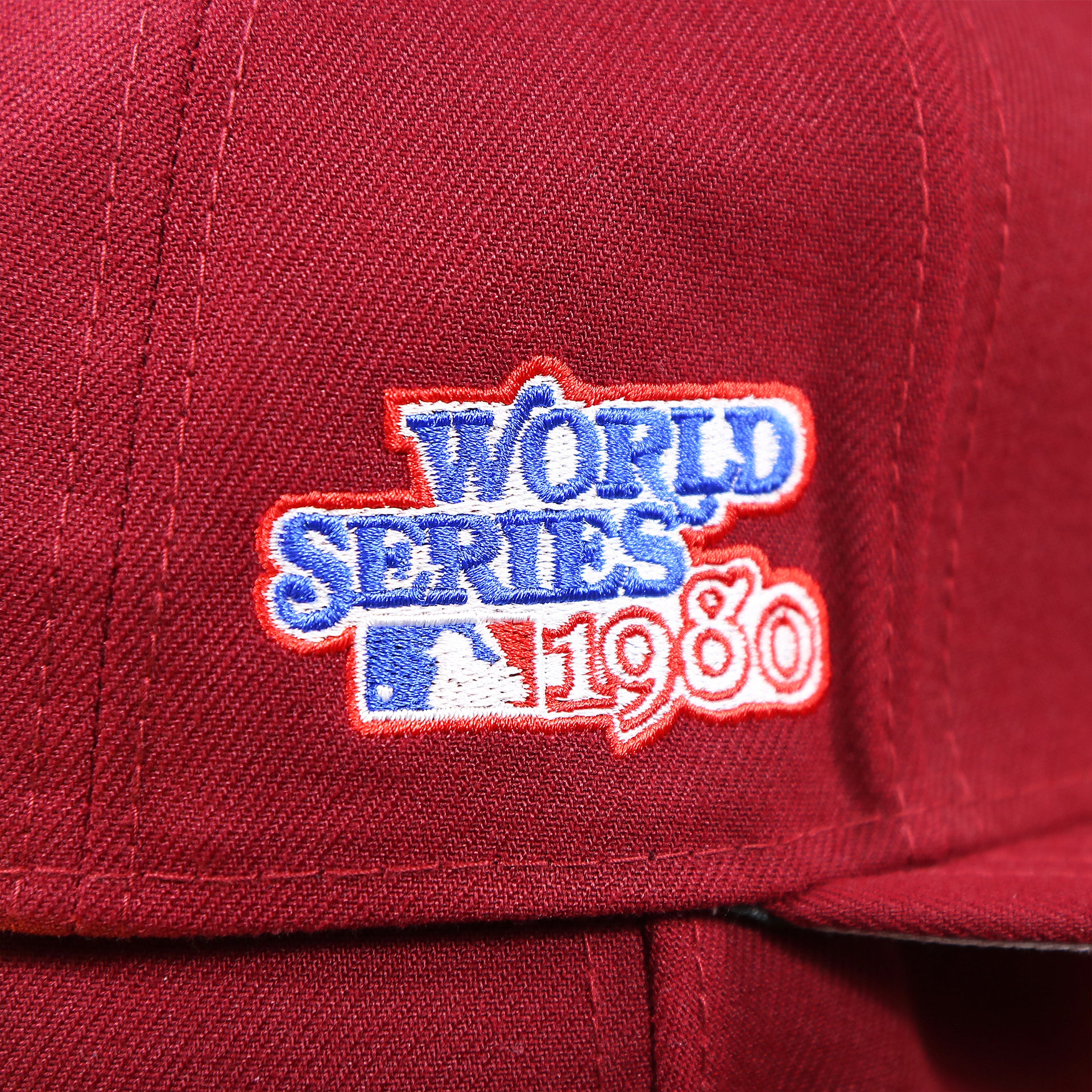 The World Series 1980 Patch on the Cooperstown Philadelphia Phillies Baseball Heart Gray Bottom World Series 59Fifty Fitted Cap | Maroon 59Fifty Cap