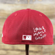 The backside of the Cooperstown Philadelphia Phillies Baseball Heart Gray Bottom World Series 59Fifty Fitted Cap | Maroon 59Fifty Cap