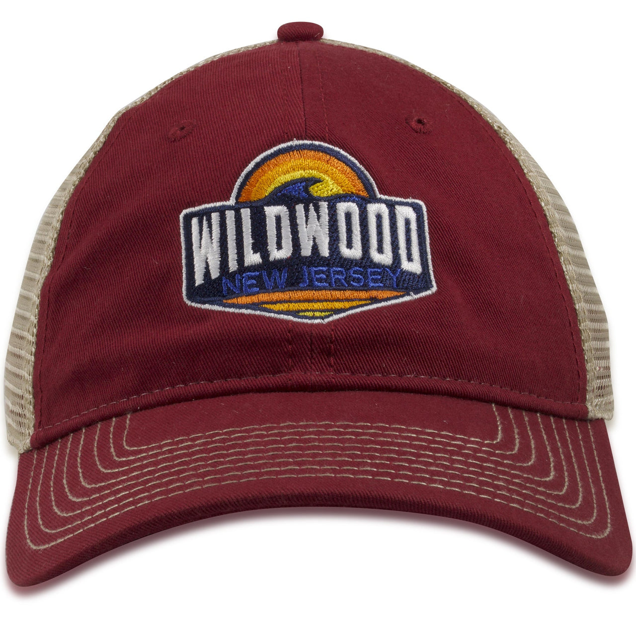Wildwood New Jersey Sunset Wave Cardinal / Khaki Mesh-Back Trucker Hat