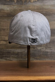 the back of the Light Gray Bentbrim Skater Hat | DC Shoes Black Bottom Heather Gray Flexfit Cap is elastic for a stretch fit