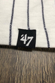Yankees Vintage T-Shirt | New York Yankees Retro White Short Sleeve | Yankees Throwback White/Navy Pinstriped Shirt 47 logo shot