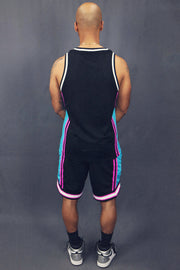 Back of the Men's Sleeveless Basketball Shirt Muscle Workout Black Miami Mesh Tank Top