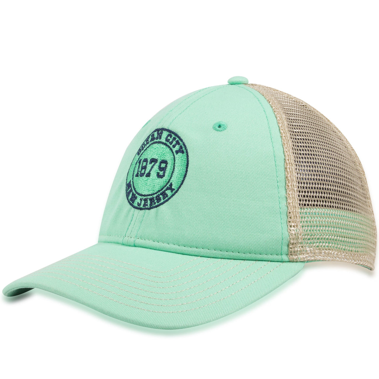 Ocean City New Jersey 1879 Mint Green / Khaki Mesh Trucker Hat