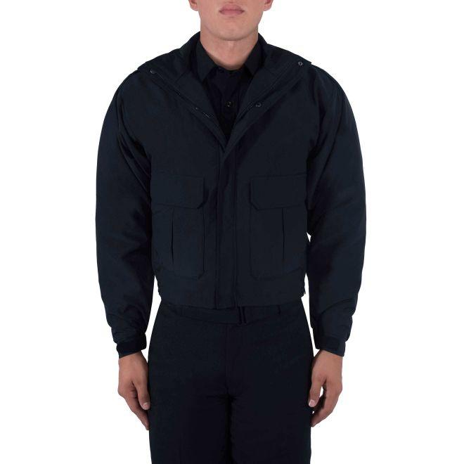 a police officer wears the Police Public Safety | Law Enforcement Uniform Navy Blue Cruiser Jacket | Removable Fleece Lining Crosstech Tactical Coat