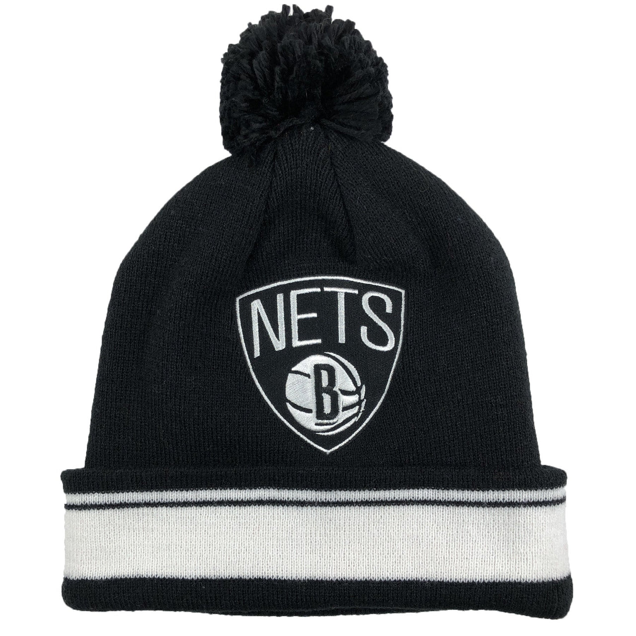 Brooklyn Nets Striped Cuffed Pom Pom Winter Beanie | Black Beanie