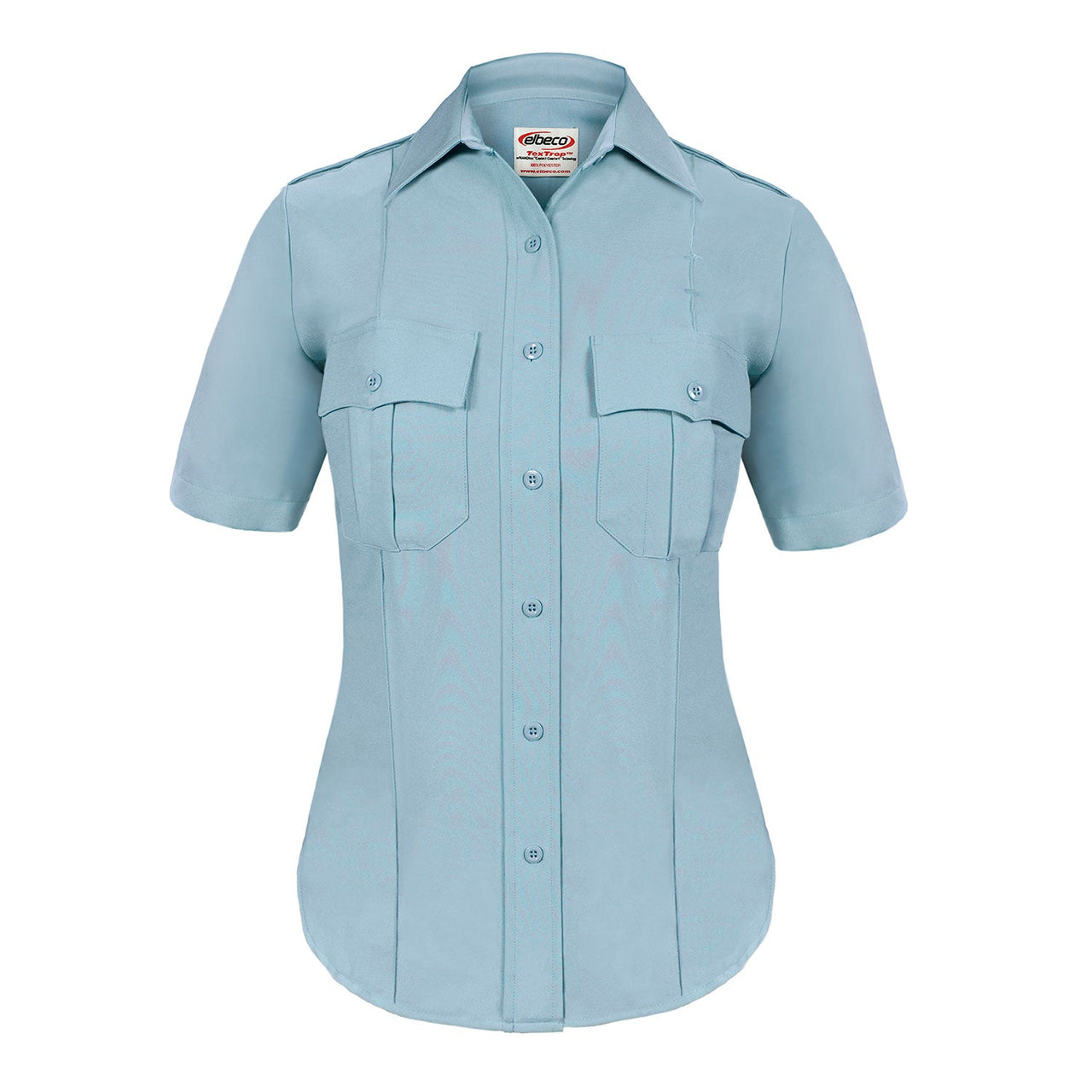 the Firewoman Police Public Safety | TexTrop2 Short Sleeve Women's Uniform Shirt | French Blue Moisture Wicking Police Duty Shirt for Women has patch pockets and a starched collar