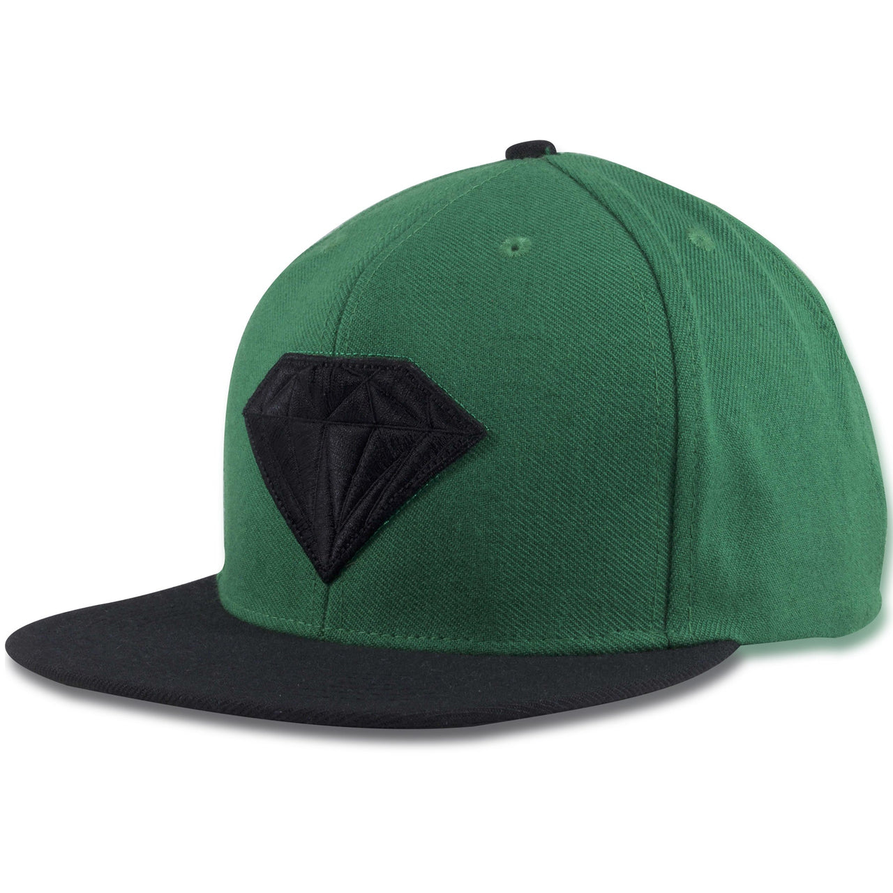 Diamond Emblem Green on Black Adjustable Snapback Hat