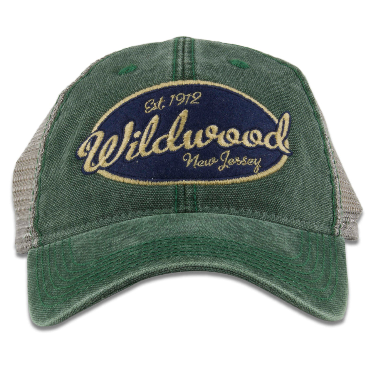 Wildwood, New Jersey Oval Patch Est 1912 Dark Green / Gray Mesh Trucker Hat