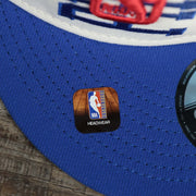The NBA Offical Headwear Sticker on the Youth Philadelphia 76ers NBA 2022 Draft Gray Bottom 9Fifty Snapback | New Era Cream/Royal Blue